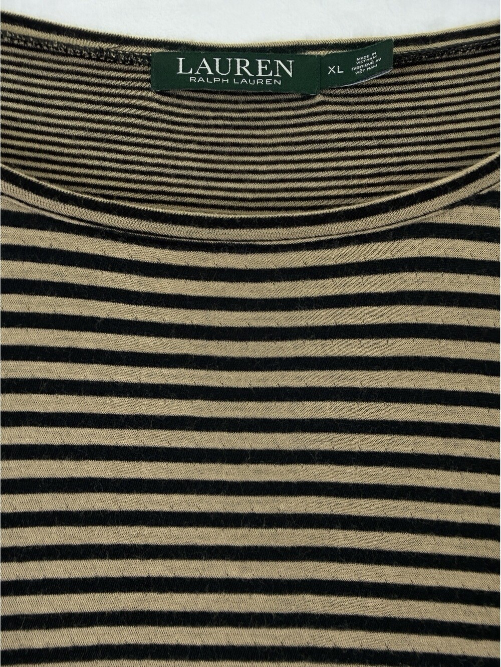 Lauren Ralph Lauren Top XL Black Tan Striped Long Sleeve Knit Long Sleeve
